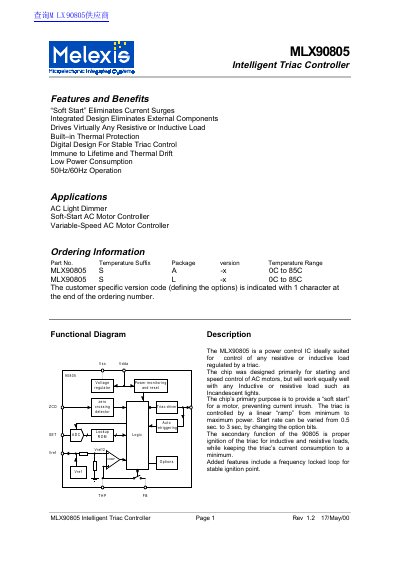 Melexis MLX90805 Intelligent Triac Controller Handbook - cover page