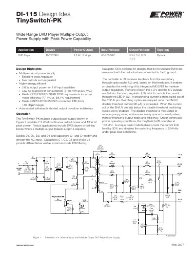 Power Integrations DI-115 TinySwitch-PK Application Note - cover page