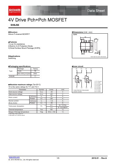 ROHM SH8J66 Datasheet - cover page