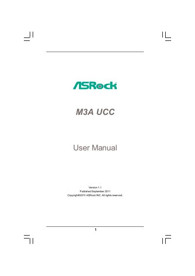 ASRock M3A UCC Motherboard User Manual - cover page