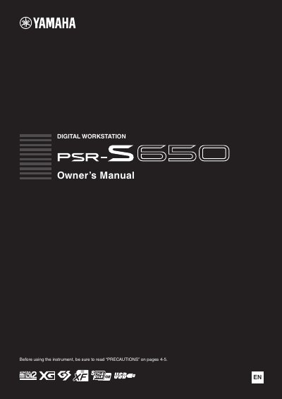 Yamaha PSR-S650 Digital Workstation Owner's Manual
