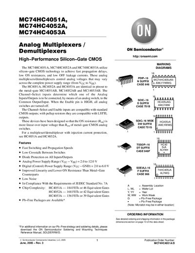 ON Semiconductor MC74HC4051A MC74HC4052A MC74HC4053A Datasheet - cover page