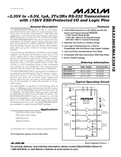 Maxim MAX3380E/MAX3381E RS-232 Transceiver Datasheet