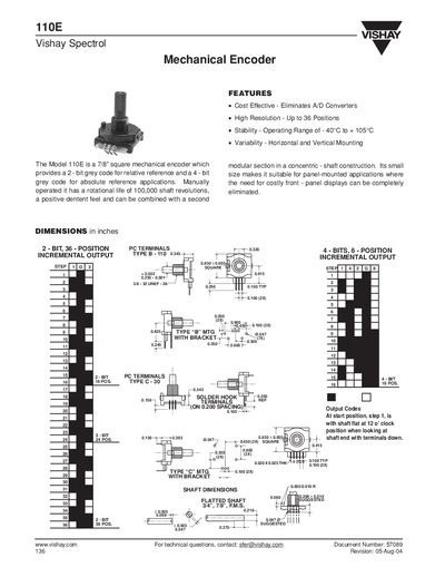 Vishay 110E Mechanical Encoder Datasheet - cover page