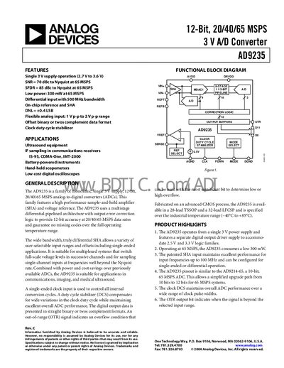 Analog Devices AD9235 12‑Bit ADC Datasheet - cover page