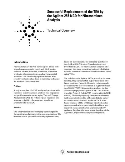 Agilent 255 NCD Nitrosamines Analysis Application Manual - cover page