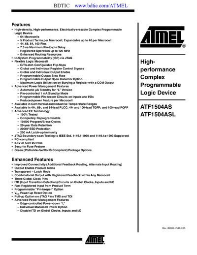 ATMEL Atmel PLD programming logic device ATF1504AS ATF1504ASL handbook  - cover page