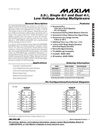 Maxim MAX4638/MAX4639 Analog Multiplexer Datasheet - cover page