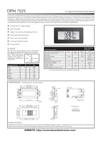 Lascar Electronics DPM 702S Dual Channel LCD Module User Manual - cover page