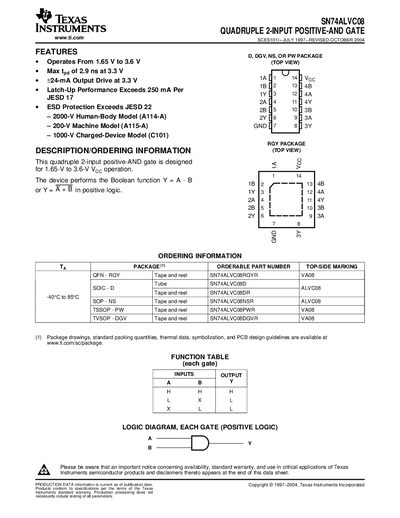 Texas Instruments SN74ALVC08 Quadruple 2-Input Positive-AND Gate Datasheet - cover page