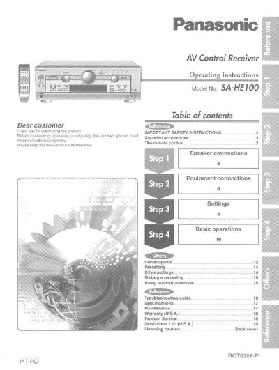 Panasonic SA-HE100 Manual - cover page