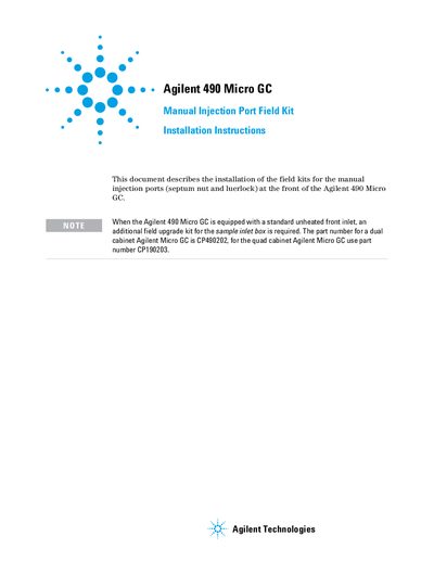 Agilent 490 Micro GC Manual Injection Port Field Kit Installation Instructions - cover page