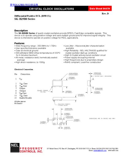 NEL SK-B29B0 Series Crystal Clock Oscillators Data Sheet - cover page