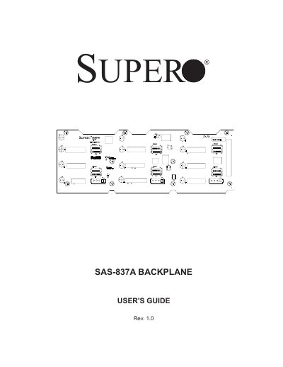 Super Micro SAS-837A Backplane User's Guide - cover page