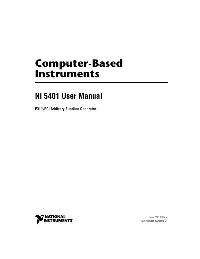 National Instruments NI 5401 User Manual - cover page