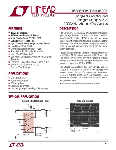 Linear Technology LT6205/LT6206/LT6207 Datasheet - cover page