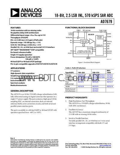 Analog Devices AD7679 18‑Bit SAR ADC Datasheet - cover page