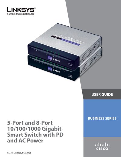 Linksys SLM2005/SLM2008 5-Port and 8-Port 10/100/1000 Gigabit Smart Switch User Guide - cover page