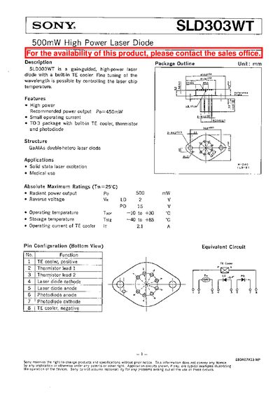 SONY SLD303V handbook