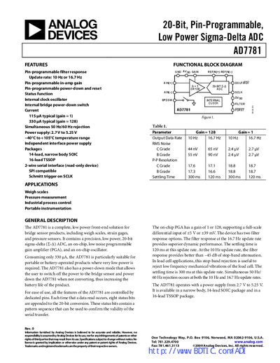 Analog Devices AD7781 Datasheet - cover page
