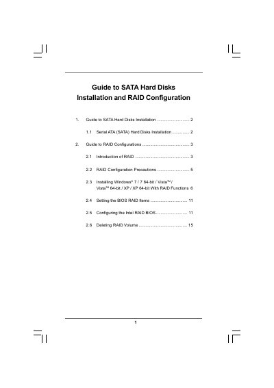 Intel Z68 Installation Guide for SATA Hard Disks and RAID Configuration - cover page