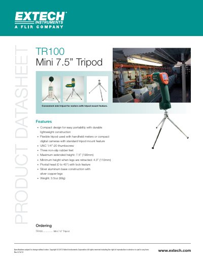 Extech TR100 Mini Tripod Product Leaflet - cover page