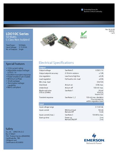 Emerson LDO10C Series Preliminary Datasheet - cover page