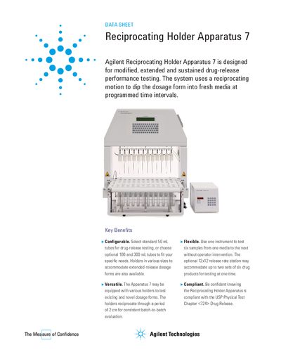 Agilent Reciprocating Holder Apparatus 7 Datasheet - cover page