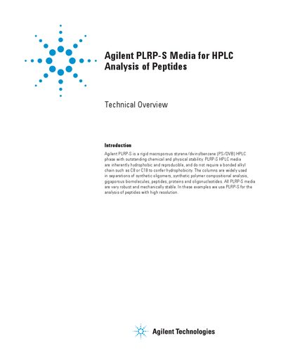 Agilent PLRP-S Media for HPLC Analysis of Peptides Technical Overview - cover page