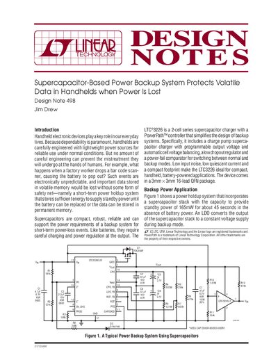 Linear Technology LTC3226 Supercapacitor-Based Power Backup System Design Note 498 - cover page