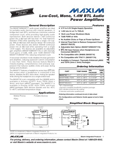 Maxim MAX9716/MAX9717 Audio Power Amplifier Datasheet - cover page