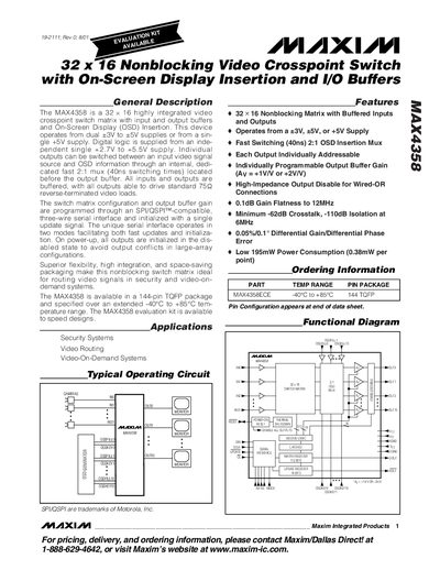 Maxim MAX4358 Video Crosspoint Switch Datasheet - cover page