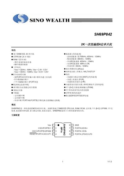 SINO WEALTH SH69P842 Microcontroller Programming Manual - cover page