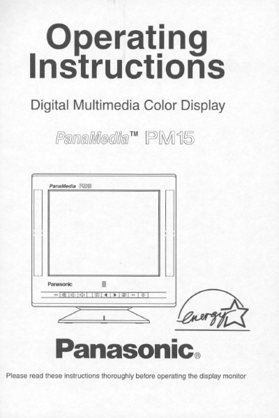 Panasonic PanaMedia PM15 Monitor Manual - cover page