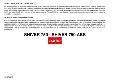 Aprilia SHIVER 750 SHIVER 750 ABS Owner's Manual - cover page