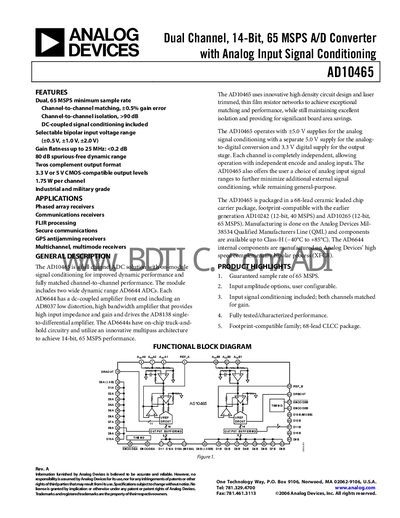Analog Devices AD10465 Datasheet - cover page