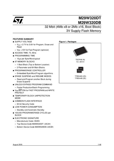 NUMONYX M29W320DT M29W320DB 32 Mbit (4Mb x8 or 2Mb x16 Boot Block) 3V Supply Flash Memory Manual