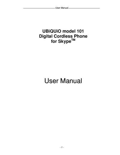UBiQUiO 101 Digital Cordless Phone for Skype User Manual - cover page