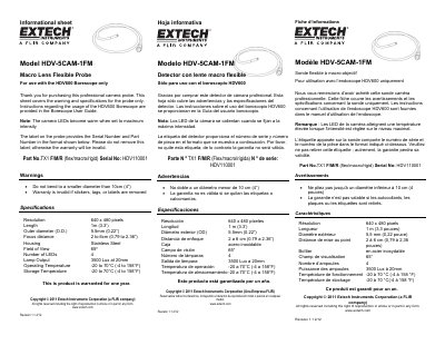 EXTECH Model HDV-5CAM-1FM Macro Lens Flexible Probe For use with the HDV600 Borescope only handbook - cover page