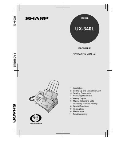 Sharp UX-340L Facsimile Operation Manual