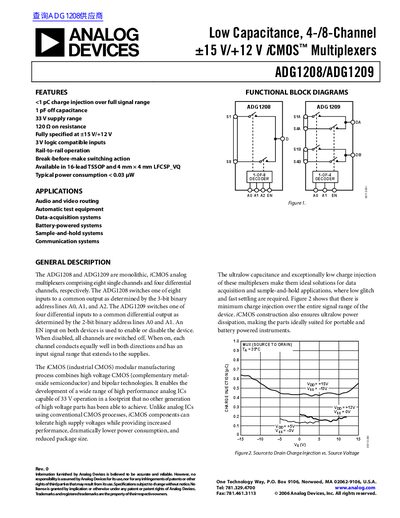 ANALOG DEVICES ADG1208/ADG1209 Low Capacitance 4-/8-Channel ±15 V/+12 V iCMOS Multiplexers handbook