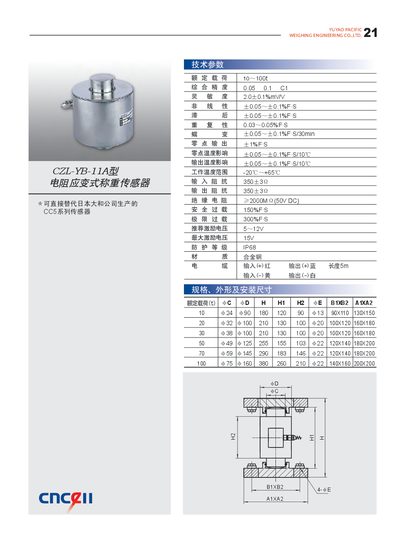 Yuyad Pacific CZL-YB-11A Resistance Strain Weight Sensor Datasheet - cover page