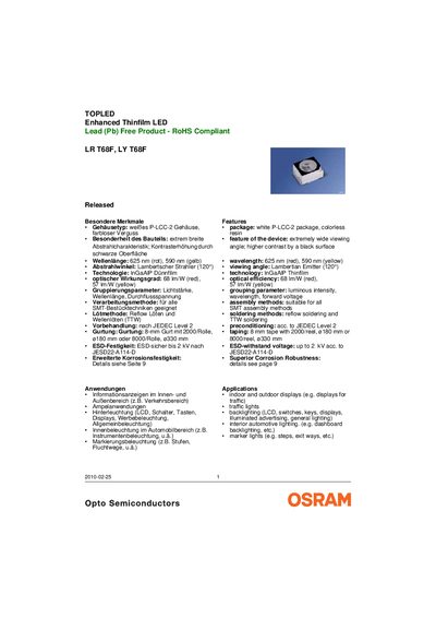 OSRAM LR T68F / LY T68F LED Datasheet - cover page