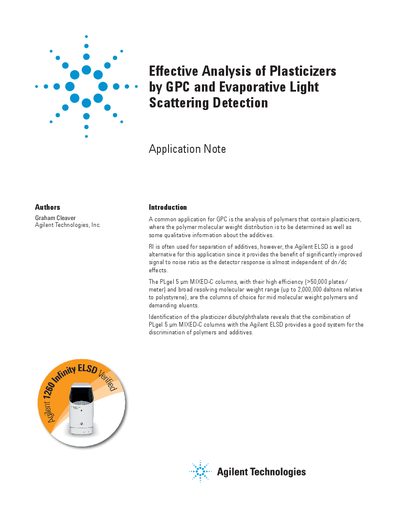 Agilent Effective Analysis of Plasticizers by GPC and ELSD Application Note - cover page