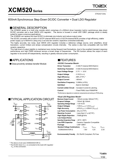 Torex XCM520 Series Synchronous Step-Down DC/DC Converter Manual - cover page