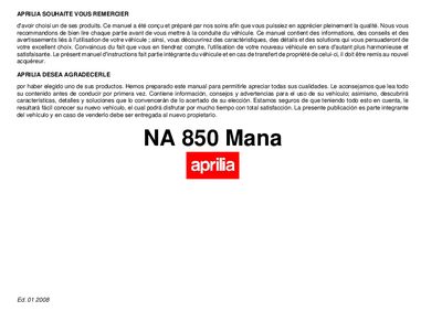 Aprilia NA 850 Mana Owner's Manual - cover page