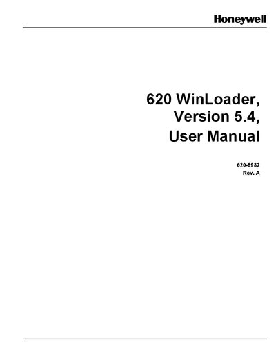 Honeywell 620 WinLoader Version 5.4 User Manual - cover page