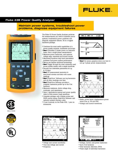 Fluke 43B Power Quality Analyzer User Manual - cover page