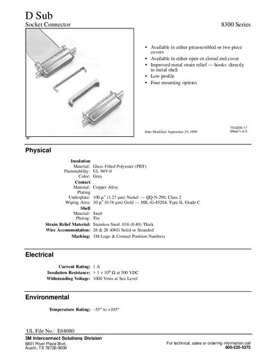 3M 8300 Series D Sub Socket Connector Datasheet - cover page