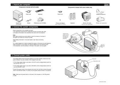 IBM Computer Quick Start Guide – Unpack and Connect Components - cover page